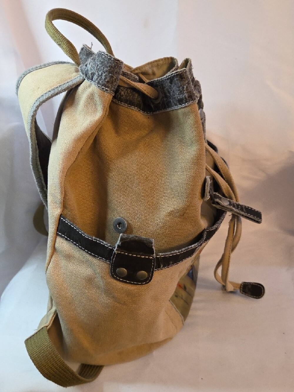 Canvas Tree-Print Drawstring Backpack - Beige - Picture 4 of 13